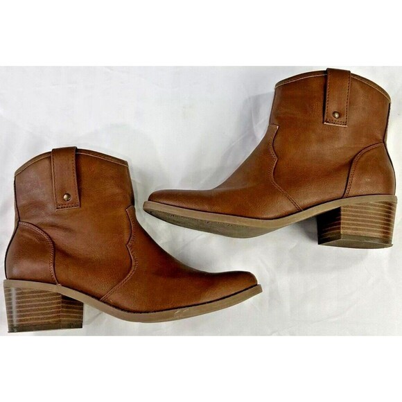 American Eagle Outfitters Shoes - American Eagle Women 8 Brown Faux Leather Ankle‎ Zip Boots Block Heel Western